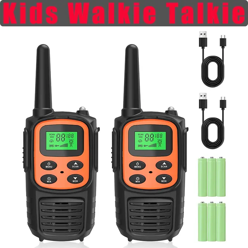 2pcs Handheld Walkie Talkie EU Version - 8 channels Kids Toys Walkie Talkie US Version - 22 channels with 1200mAh Li-ion Battery