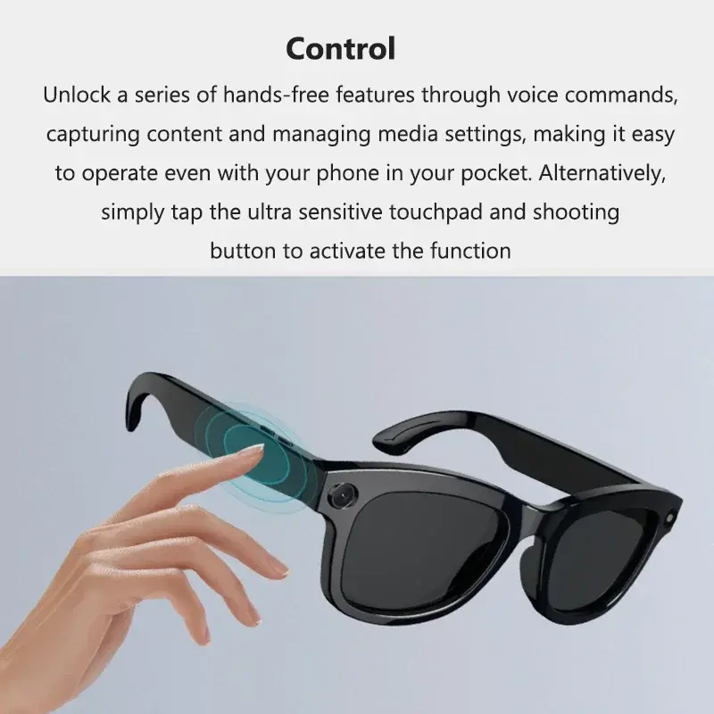 HD 1080P Smart Bluetooth Glasses Call Music Remote Control Camera AI Smart Bluetooth Sunglasses Ride Sports Waterproof Camcorder
