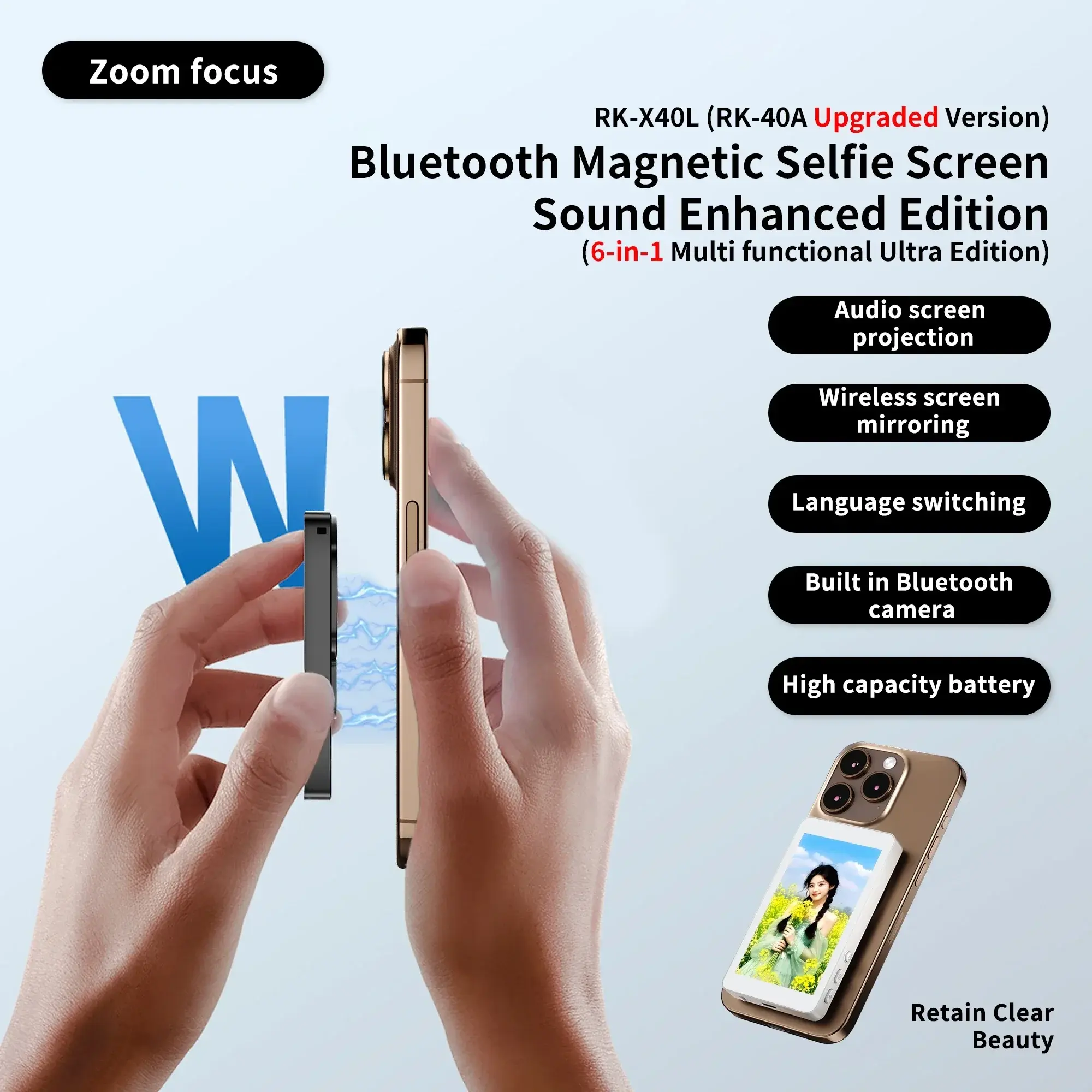 Selfie Monitor Screen Magnetic Wireless for Smartphone Vlog Live Stream Video Record Phone Rear Camera Selfie for iphone Android