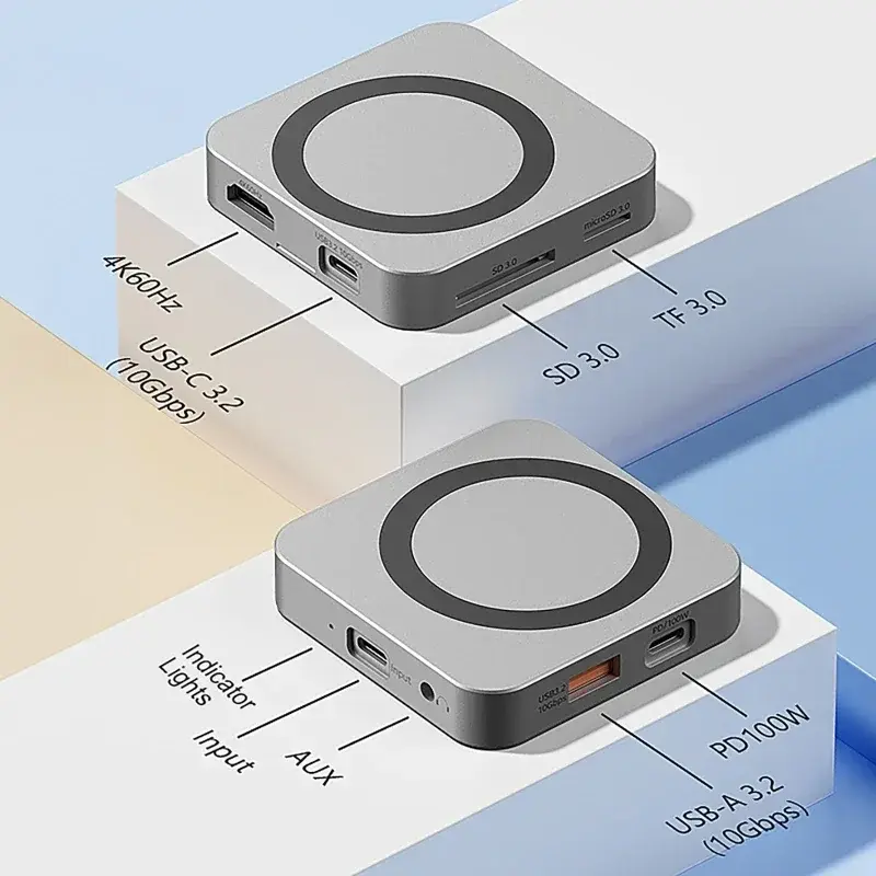8-IN-1 M.2 Magnetic Docking Station 10Gbps Nvme Solid State Drive Box 4K High Definition USB C 3.2 Gen2 to NVMe Fast Charging