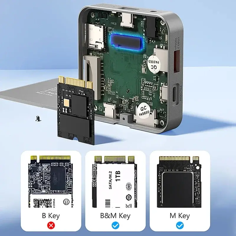 8-IN-1 M.2 Magnetic Docking Station 10Gbps Nvme Solid State Drive Box 4K High Definition USB C 3.2 Gen2 to NVMe Fast Charging