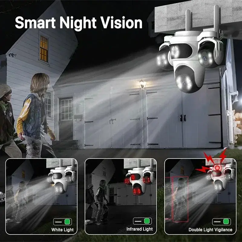 4X Zoom 15MP 6K WIFI Security Camera Four Lens Three Screen PTZ Camcorder Human Detection Surveillance HD Wireless Monitor Cam