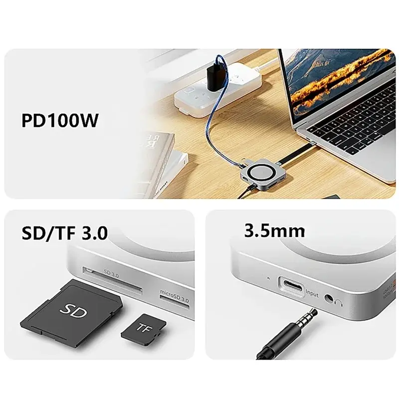 8-IN-1 M.2 Magnetic Docking Station 10Gbps Nvme Solid State Drive Box 4K High Definition USB C 3.2 Gen2 to NVMe Fast Charging