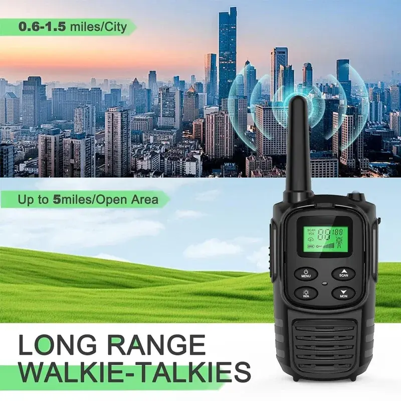 2pcs Handheld Walkie Talkie EU Version - 8 channels Kids Toys Walkie Talkie US Version - 22 channels with 1200mAh Li-ion Battery