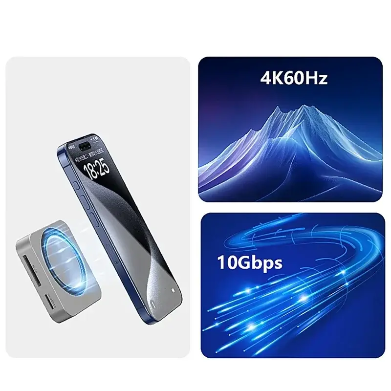 8-IN-1 M.2 Magnetic Docking Station 10Gbps Nvme Solid State Drive Box 4K High Definition USB C 3.2 Gen2 to NVMe Fast Charging