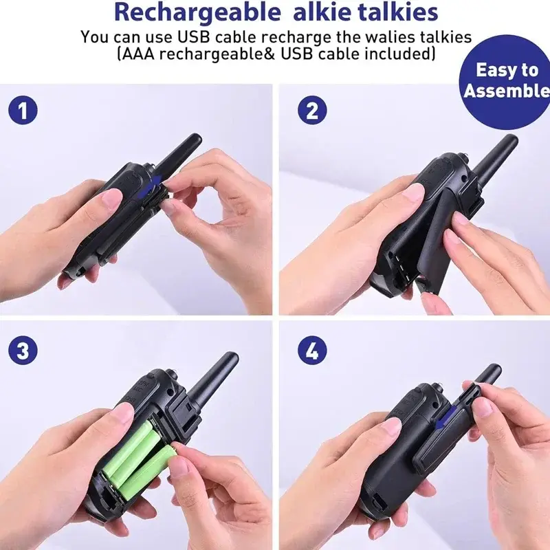 2pcs Handheld Walkie Talkie EU Version - 8 channels Kids Toys Walkie Talkie US Version - 22 channels with 1200mAh Li-ion Battery