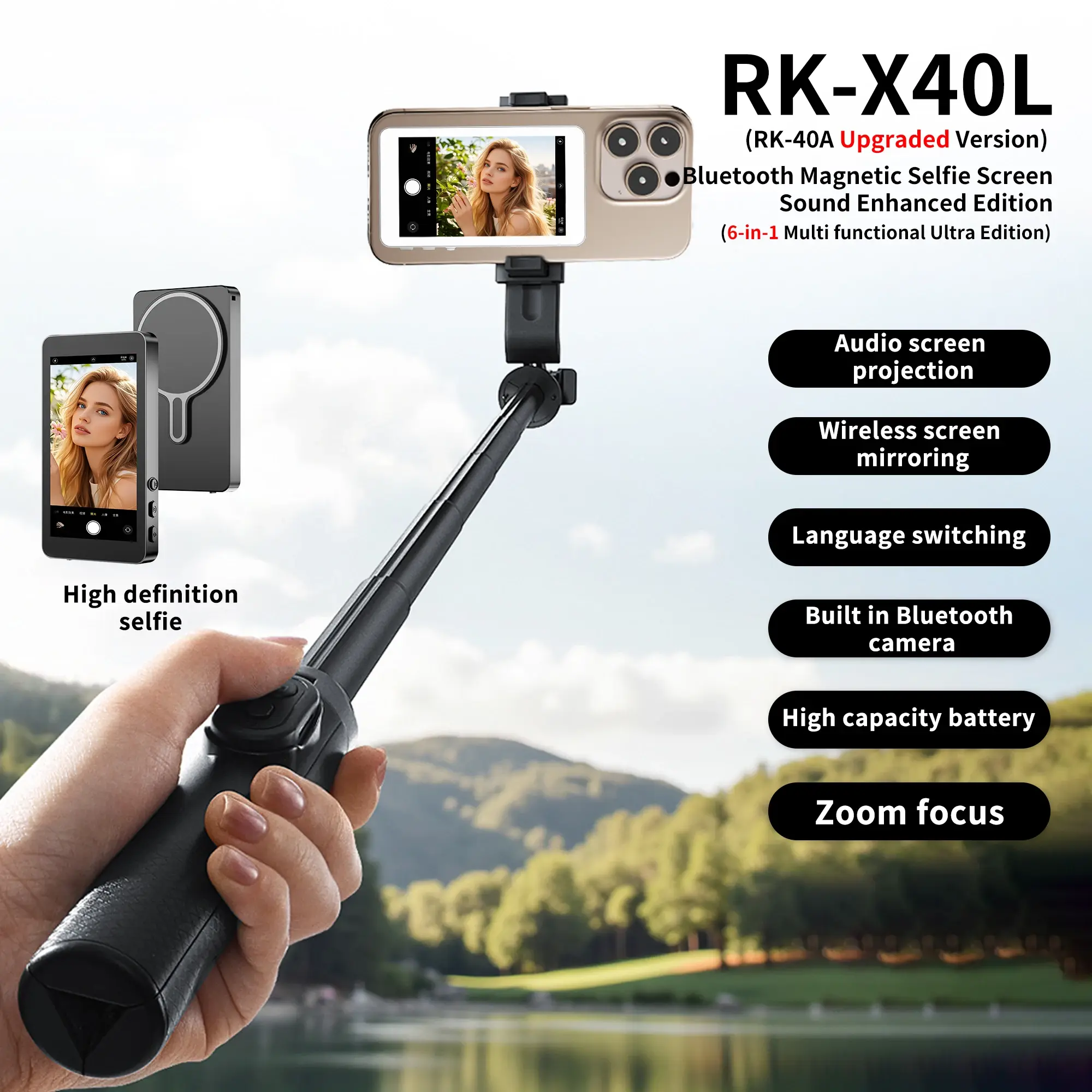 Selfie Monitor Screen Magnetic Wireless for Smartphone Vlog Live Stream Video Record Phone Rear Camera Selfie for iphone Android