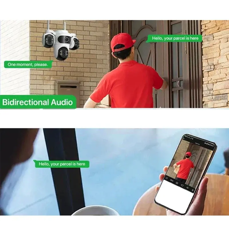 4X Zoom 15MP 6K WIFI Security Camera Four Lens Three Screen PTZ Camcorder Human Detection Surveillance HD Wireless Monitor Cam