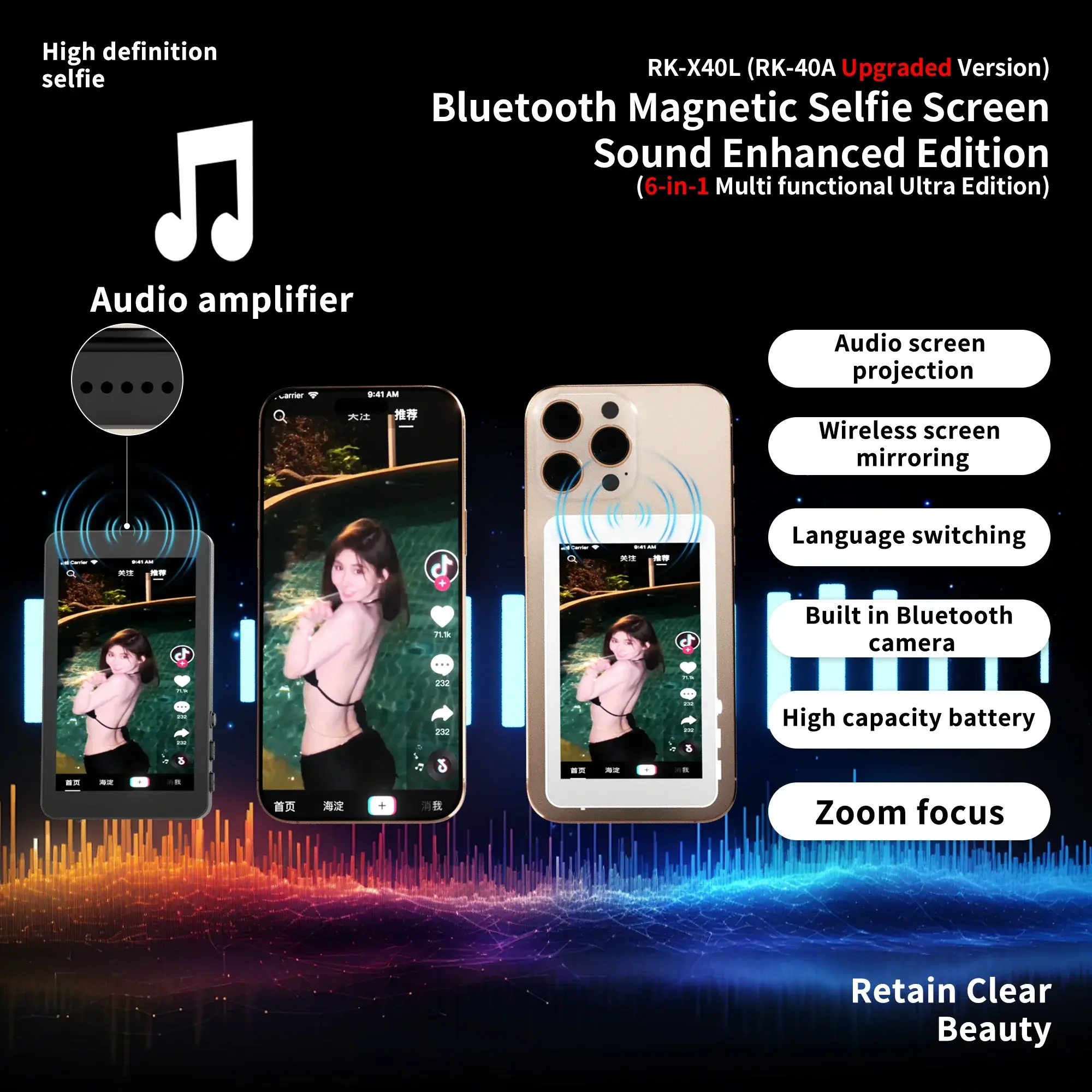 Selfie Monitor Screen Magnetic Wireless for Smartphone Vlog Live Stream Video Record Phone Rear Camera Selfie for iphone Android
