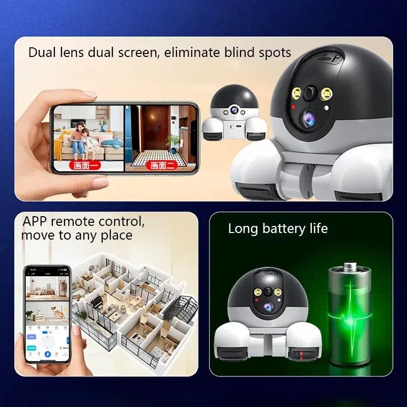 AI Humanoid Detection APP IP Camera Full Color Dual Lens 8MP HD1080p Cat/Dog Playing Running Home Security CCTV Baby Monitor