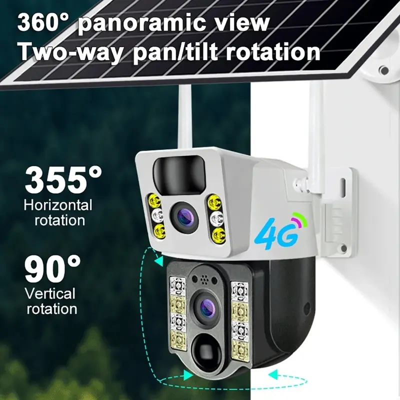 8PM Solar Camera 4K Dual Lens 4G or Wifi Outdoor Dual Screen PIR Human Detection IP66 CCTV Video Surveillence Motion Alarm Cam