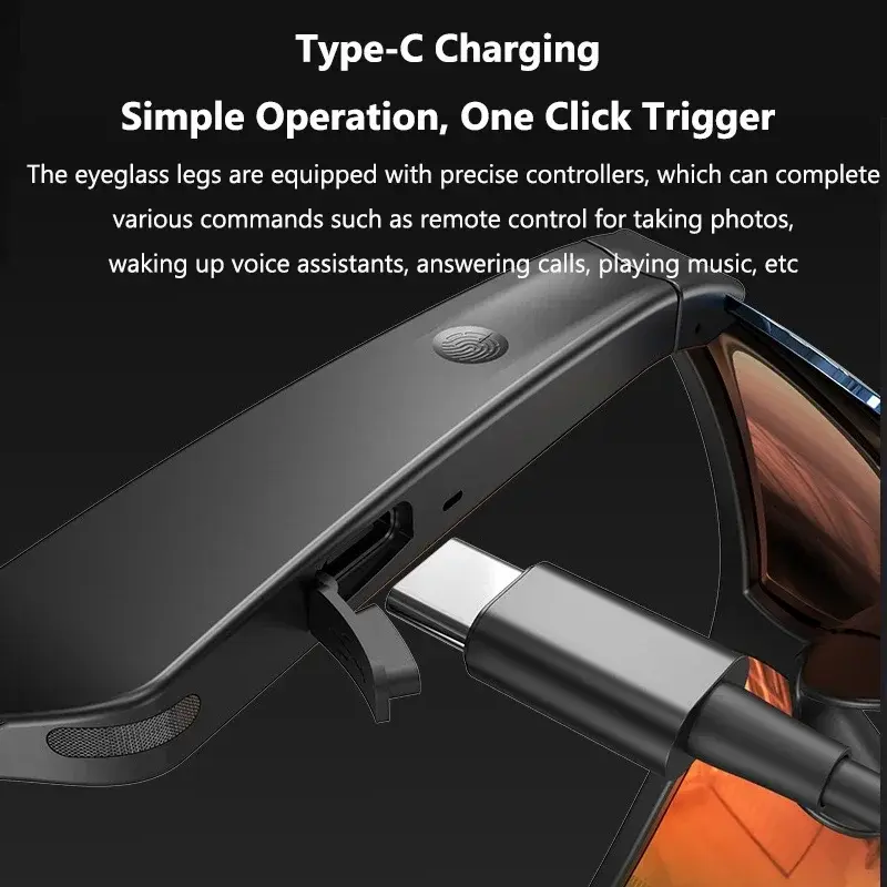 Smart Sunglasses with Bluetooth Earbud Intelligent Touch Voice Assistant Anti Blue Light UV Protection Wireless Headphones Glass