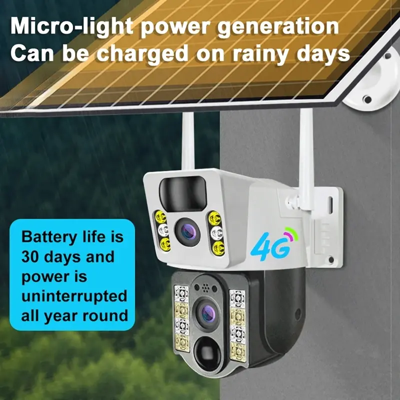 8PM Solar Camera 4K Dual Lens 4G or Wifi Outdoor Dual Screen PIR Human Detection IP66 CCTV Video Surveillence Motion Alarm Cam