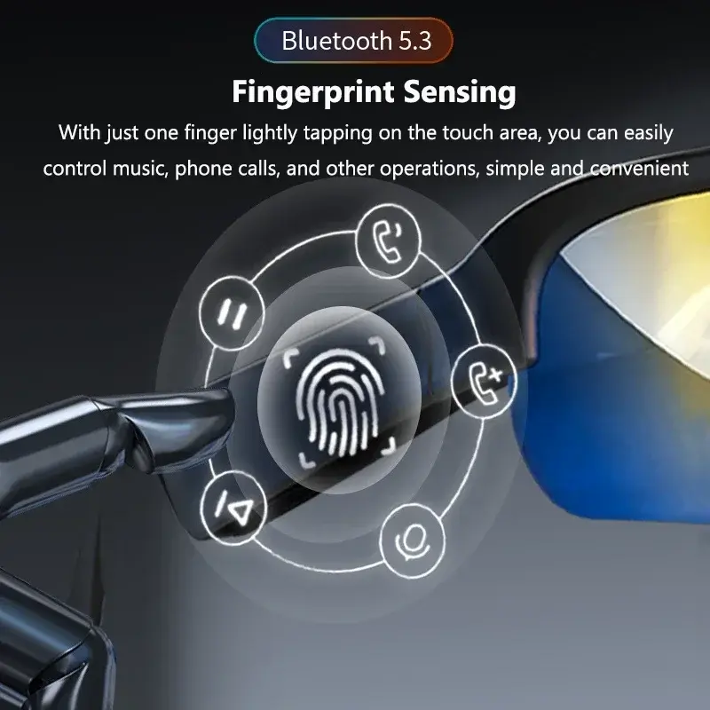 Smart Sunglasses with Bluetooth Earbud Intelligent Touch Voice Assistant Anti Blue Light UV Protection Wireless Headphones Glass