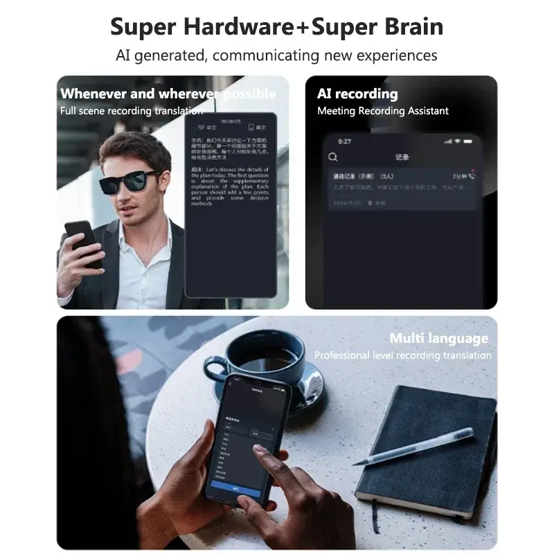 AI Translation Smart Glasses Filtering Polarized Self-priming Sunglass Lenses Audio Built-in Mic&Speakers Touch&Voice Assistant