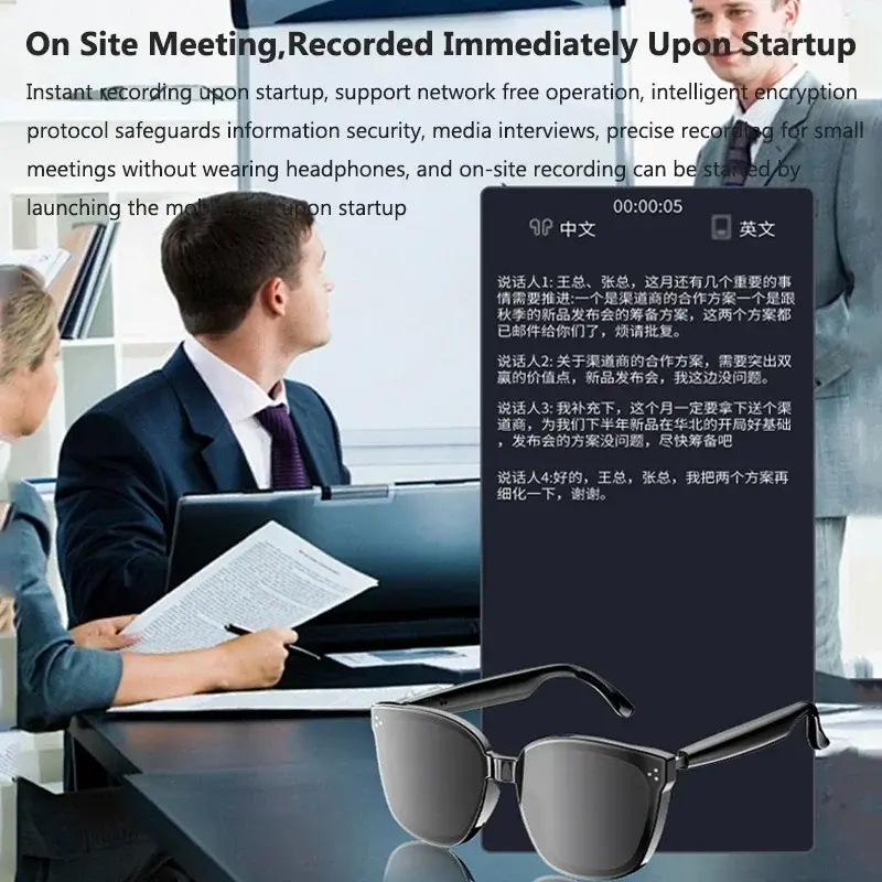 AI Translation Smart Glasses Filtering Polarized Self-priming Sunglass Lenses Audio Built-in Mic&Speakers Touch&Voice Assistant