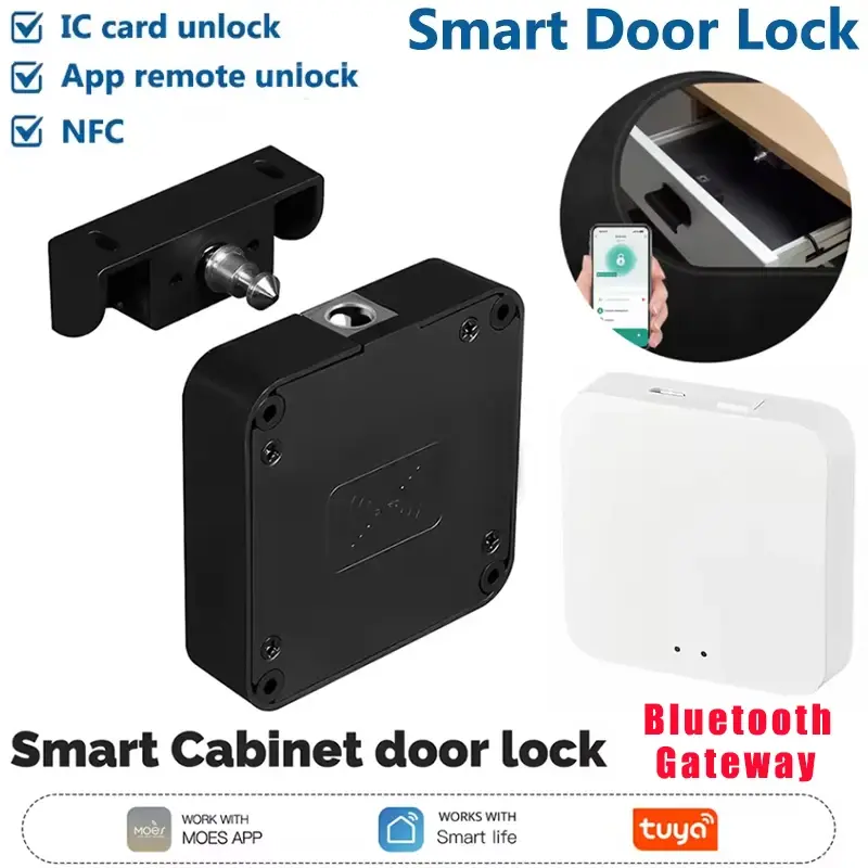 Smart Tuya Bluetooth Cabinet Door Lock,App Remote Control Monitoring,Keyless IC Card Unlock Door Locker Furniture Drawer Lock