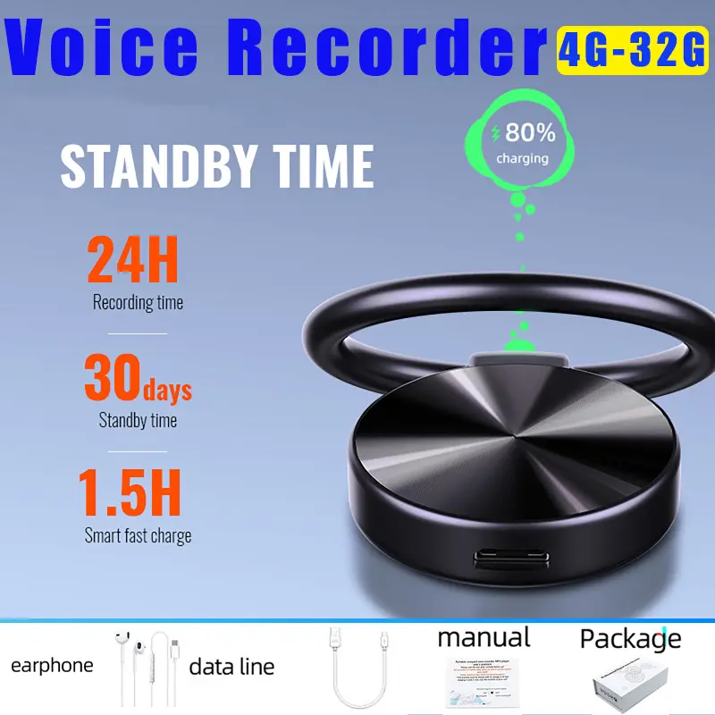 4/8/16/32G Mini Sound Recorder Noise Reduction One Click Recording Small Portable Voice Recorders for Lecture Interview Meeting
