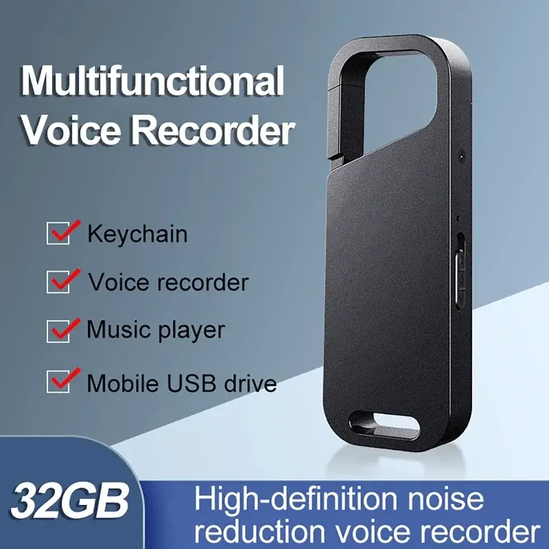 Voice Recorder Small Keychain Sound Activated Key Hook Dictaphone Voice Audio Recording Espial 8G-64G Noise Reduce MP3 Players