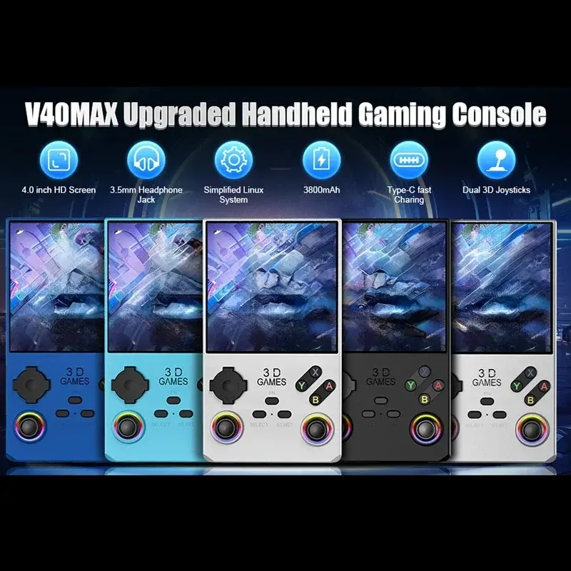 4.0inch 40000+ Games Portable Game Consoles Retro Handheld Game Players Console IPS Screen 3800mAh Long Battery Dual Joystick