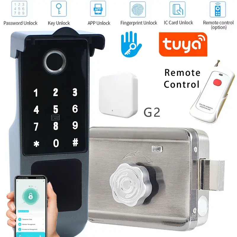 Smart Lock TTLock Version Built In Gateway Tuya Fingerprint+Password+Key+IC Card Remote Control Unlocking Electric Rim Locks