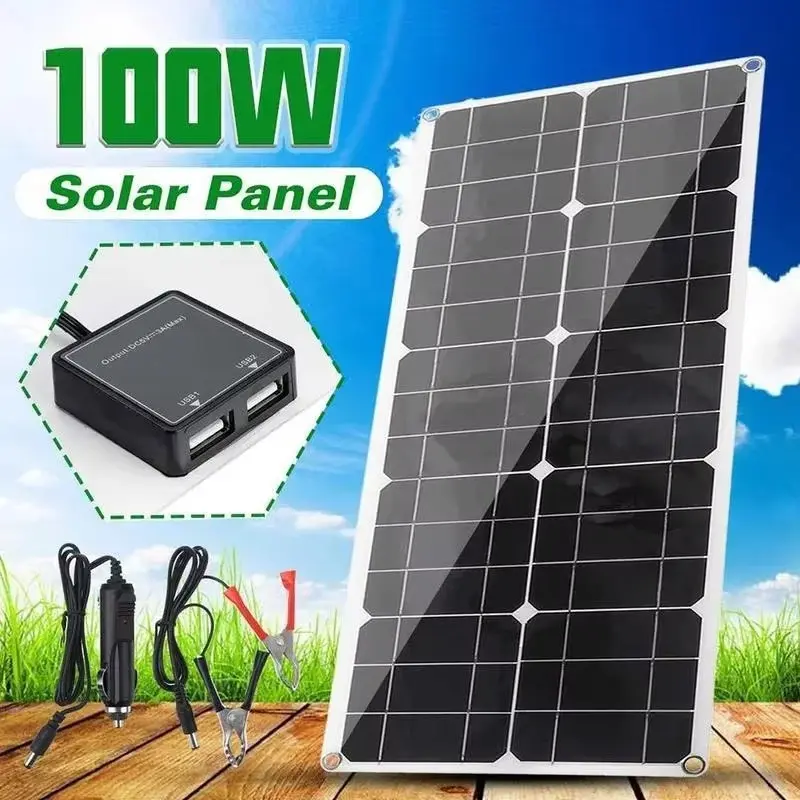 Flexible Solar Panel with Controller Cables Module, Solar Battery for Car, RV, Boat, Camping, Outdoor, 100W, 10A-100A, 12V, 24V