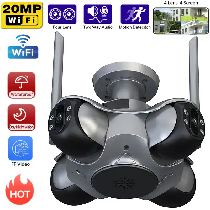 HD 1080p Wifi Two Way 4 Lens 4 Screens Security Cameras 20MP Outdoor Infrared Audio CCTV Wireless Video Surveillance IP Camera