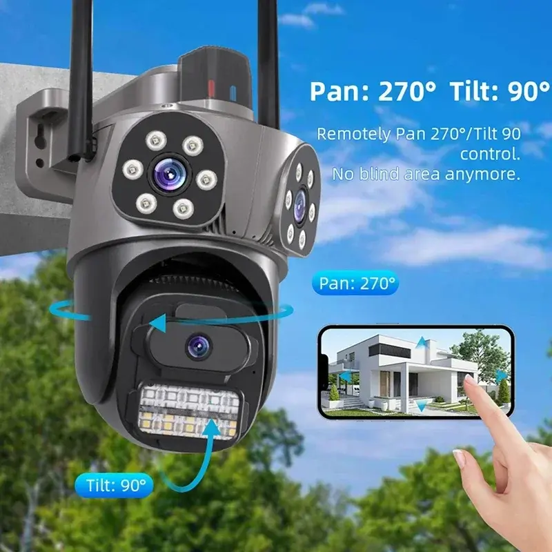 12MP WIFI IP Camera Outdoor Three Lens Dual Screen Audio Home Security PTZ Camera AI Human Auto Tracking CCTV Video Surveillance