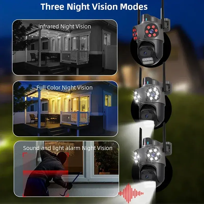 12MP WIFI IP Camera Outdoor Three Lens Dual Screen Audio Home Security PTZ Camera AI Human Auto Tracking CCTV Video Surveillance