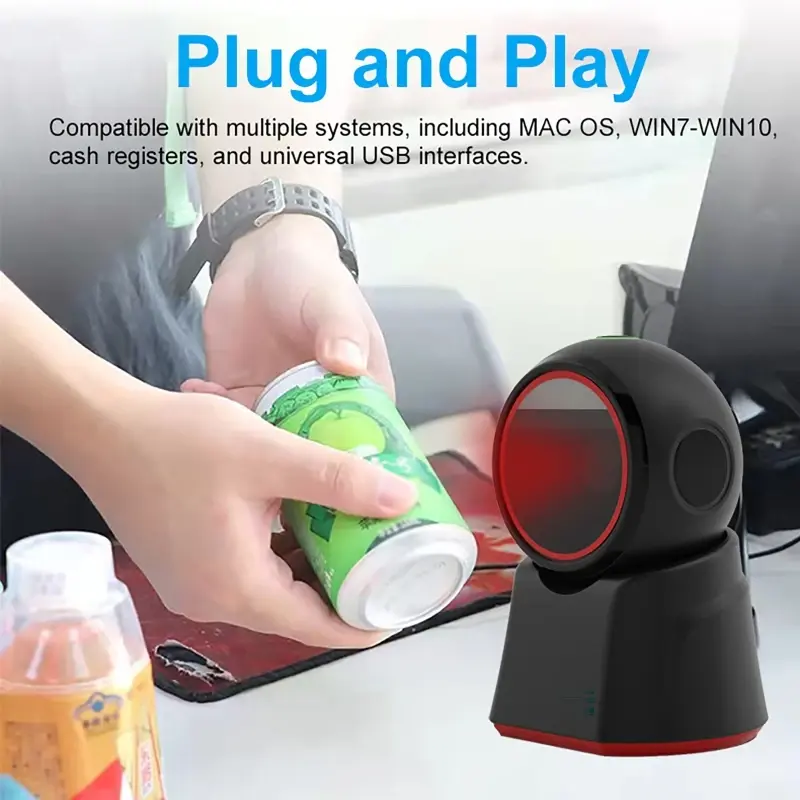 1D 2D QR Wired Barcode Scanner High-speed Platform Hands-Free Automatic Sense Reader USB CMOS Code Scanners Countertop Scanning