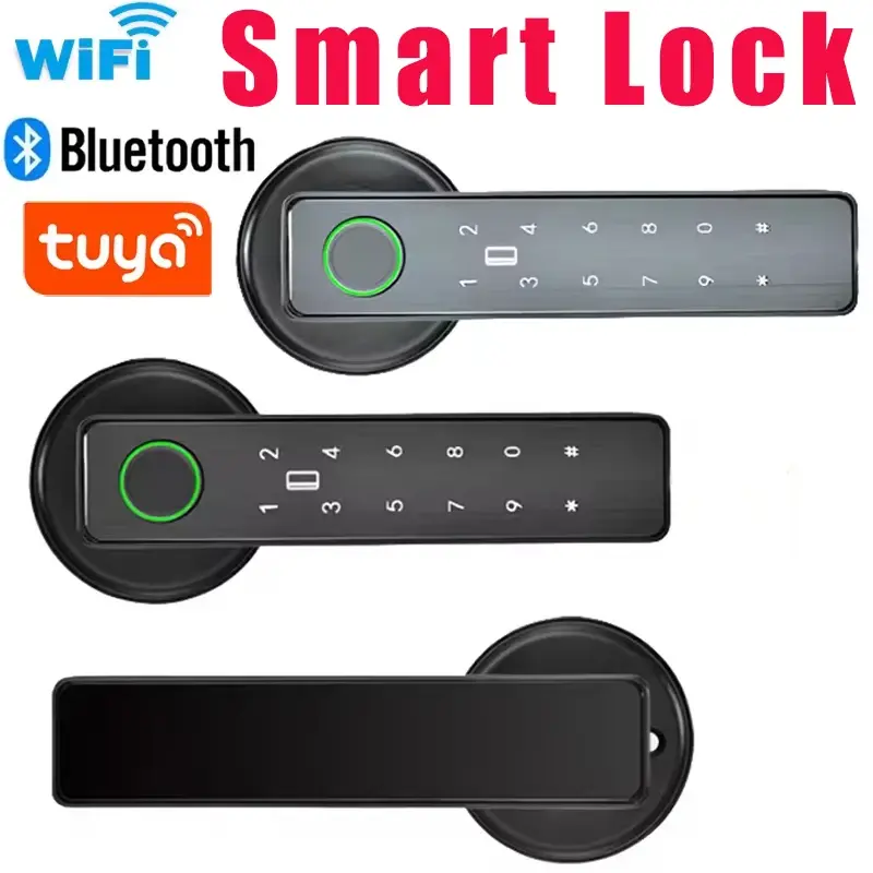 Smart Tuya SmartLife APP WiFi Remote Control Fingerprint Password RFID IC Card Lock Dead Bolt for Indoor Home Wooden Metal Door