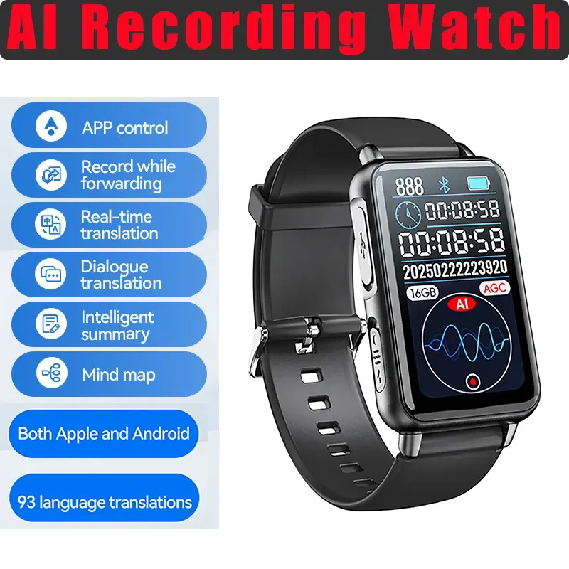 Recording Bracelet Smart Recording Watch AI Recorders 93 Languages Intelligent Real-time Transcription Translation Conversation