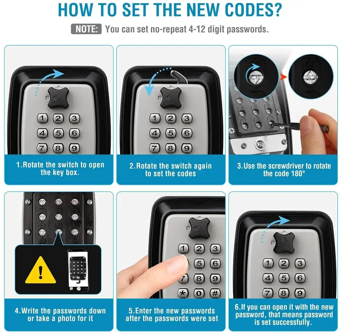 Security Key Lock Box 12 Digit Wall-Mount Secret Code Key Safe Secret Organizer Box Home Office Weatherproof Safe Key Keeper