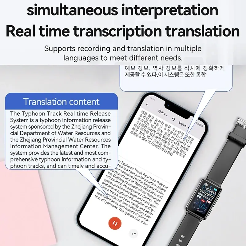 Recording Bracelet Smart Recording Watch AI Recorders 93 Languages Intelligent Real-time Transcription Translation Conversation