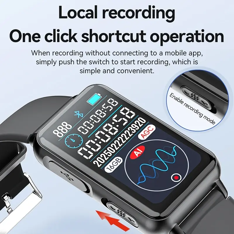 Recording Bracelet Smart Recording Watch AI Recorders 93 Languages Intelligent Real-time Transcription Translation Conversation