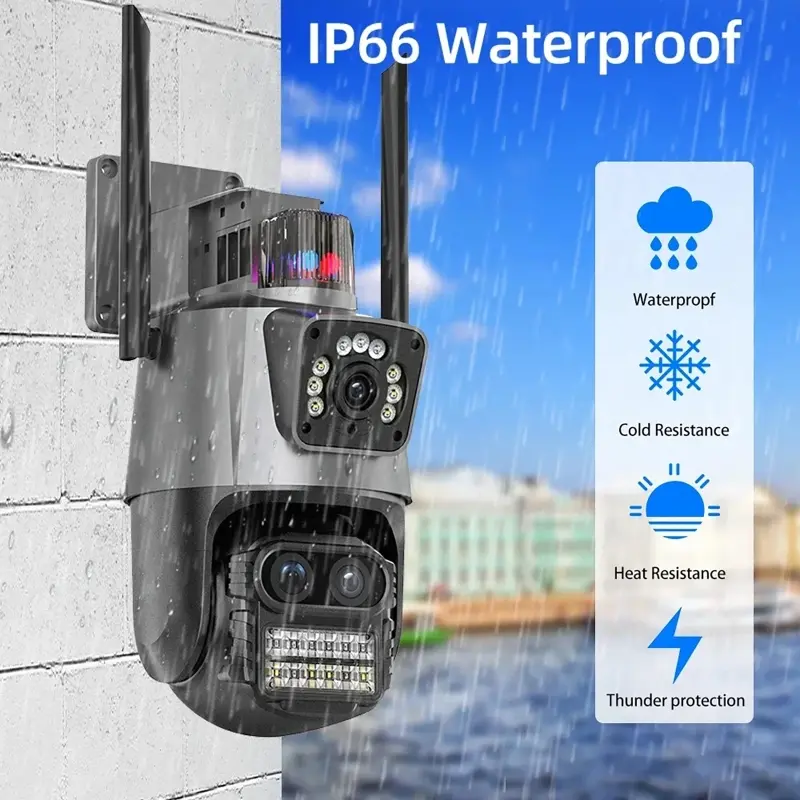 12MP WiFi Camera PTZ Protection Outdoor Three Lens Dual Screen 8X Zoom CCTV Security 4K Video Surveillance ICsee Alexa Cameras