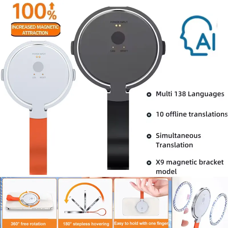 8 in 1 Magnetic Bracket Smart AI Translator APP Bluetooth Simultaneous Interpretation 138 Languages Voice Photo Translation