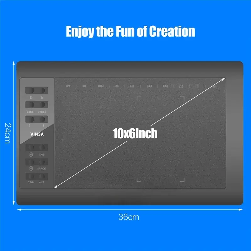 10x6" Professional Graphics Drawing Tablet 12 Express Keys 8192 Levels Battery-Free Stylus/8pcs Nibs/Pen Clip Support PC/Laptop