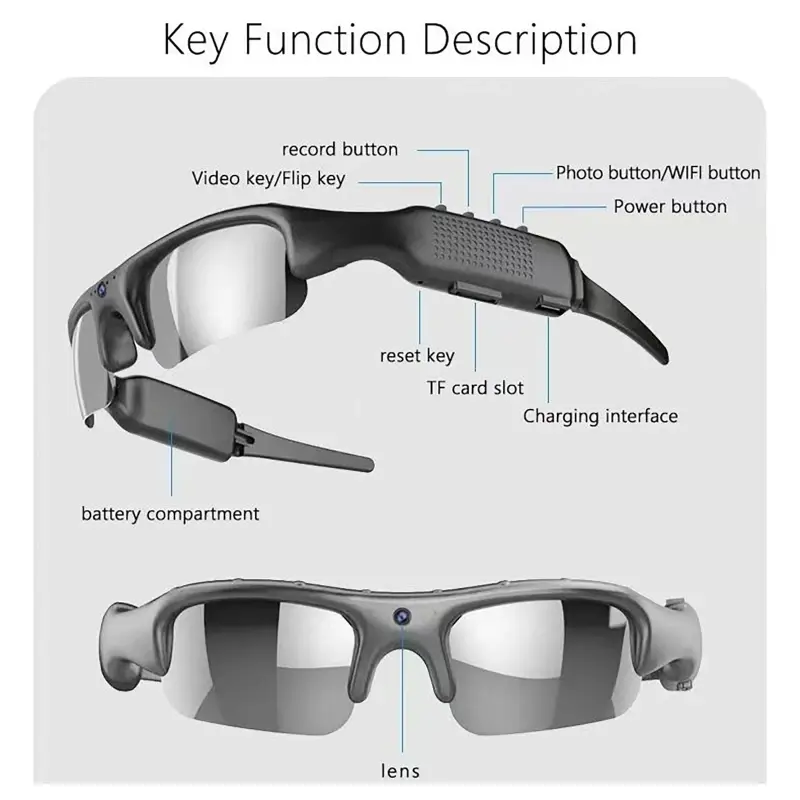 HD 1080P WIFI Glasses Cameras Outdoor Bicycle Motorcycle Security Protection Sunglasses Video Camera Polarized Lens Sports Cam