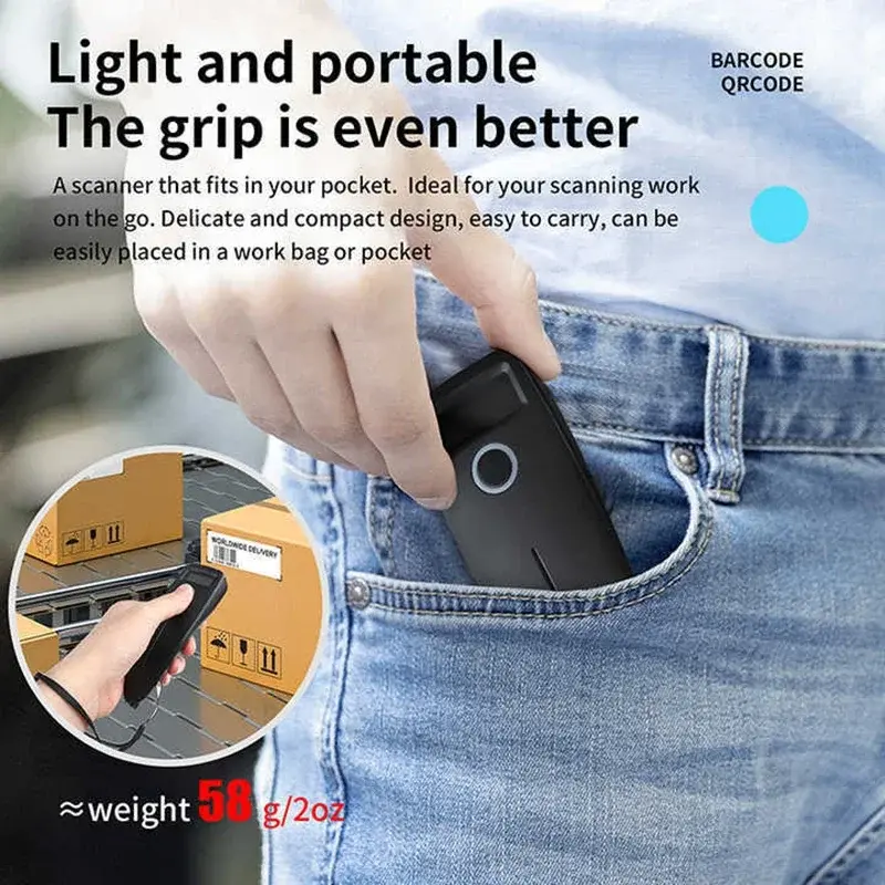 1D 2D Barcode Scanners Wireless 3in1 2.4G+USB+Bluetooth QR Code Scanner Pocket QR Reader IOS Android Windows for Mobile Payment