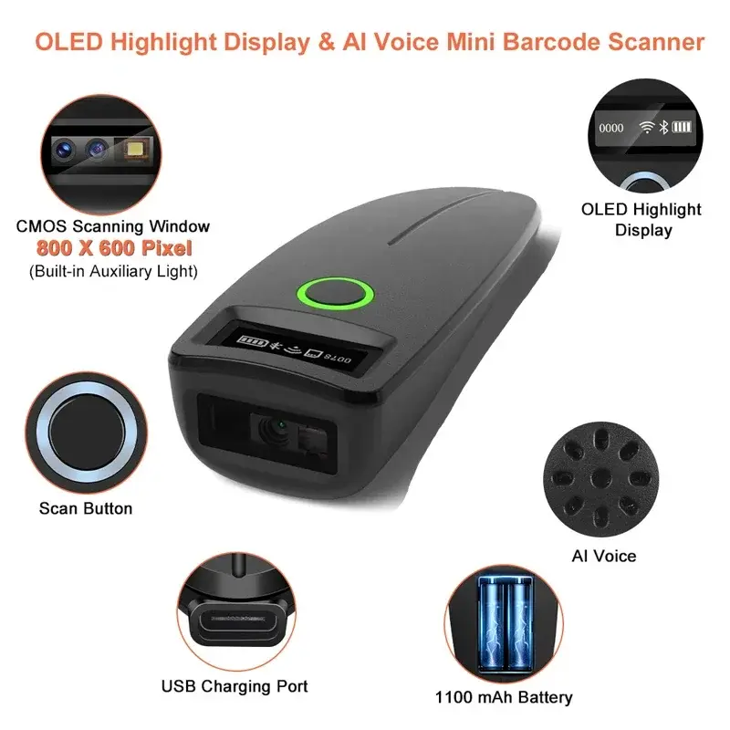 1D 2D Barcode Scanners Wireless 3in1 2.4G+USB+Bluetooth QR Code Scanner Pocket QR Reader IOS Android Windows for Mobile Payment