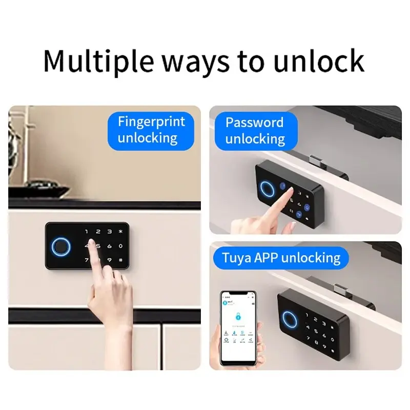 Tuya APP Fingerprint Smart Drawer Cabinet Invisible Lock Password Unlocking Cabinet Furniture Electronic Keyless Sensor Locks