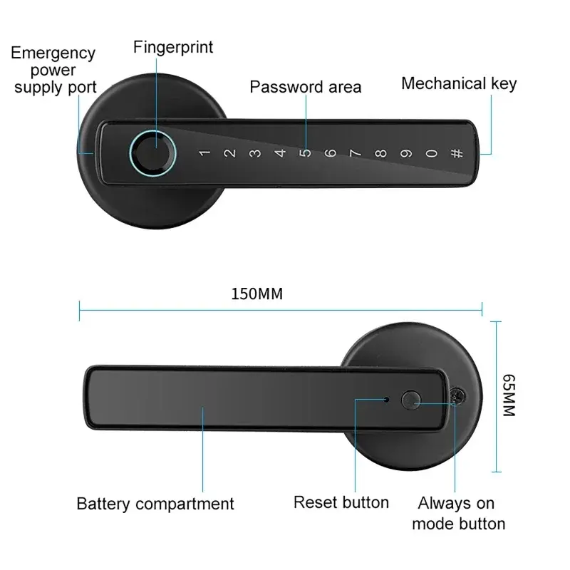 Smart Tuya APP & Password & Fingerprint & Key Unlocking Door Locks for Bathroom Bedroom Home Electric Lock Security Protection