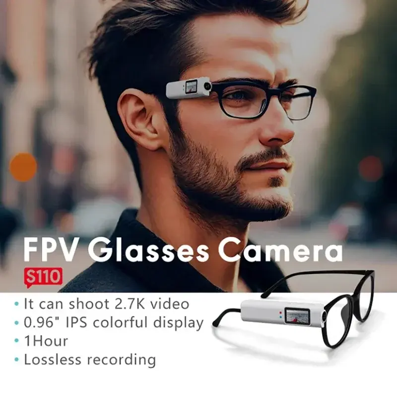 2.7K HD Glasses Camera WiFi Mini Digital Cameras 0.96inch IPS Screen Motorcycle Action Cam Eyeglasses Camera for Driving Hiking