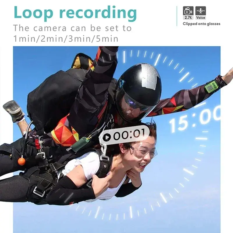 2.7K HD Glasses Camera WiFi Mini Digital Cameras 0.96inch IPS Screen Motorcycle Action Cam Eyeglasses Camera for Driving Hiking