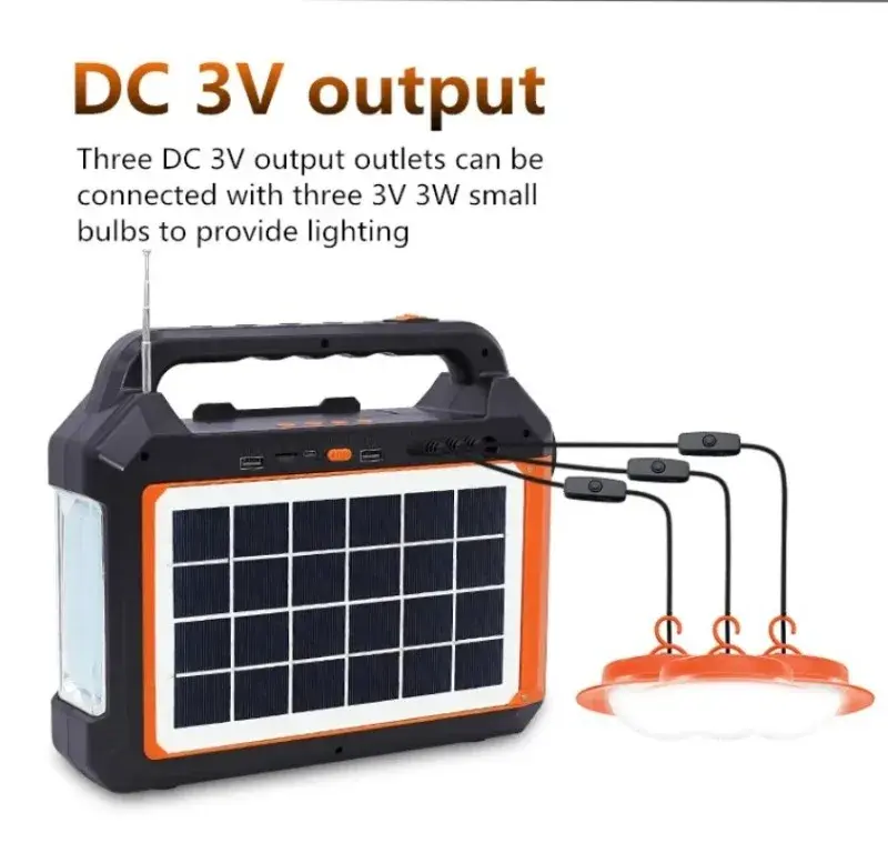 Portable Rechargeable Outdoor Solar Lighting Power Generation System Solar Panel Speaker Outdoor Power Supply with 3pcs Bulbs