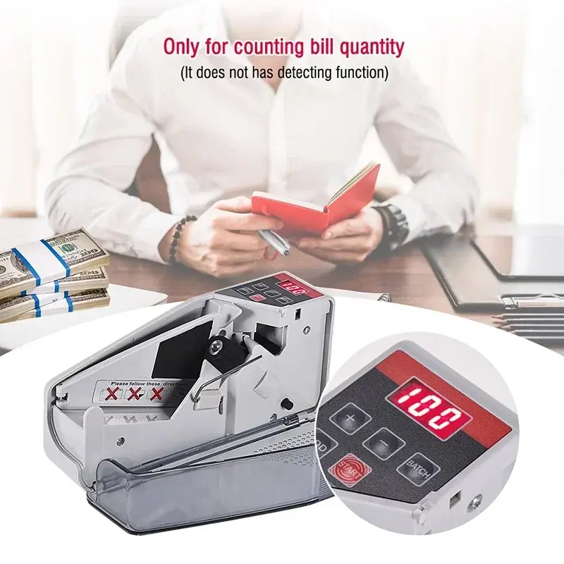 Portable Handy Bill Cash Banknote Counter Money Currency Counting Machine AC or Battery Powered Money Detector LED Display