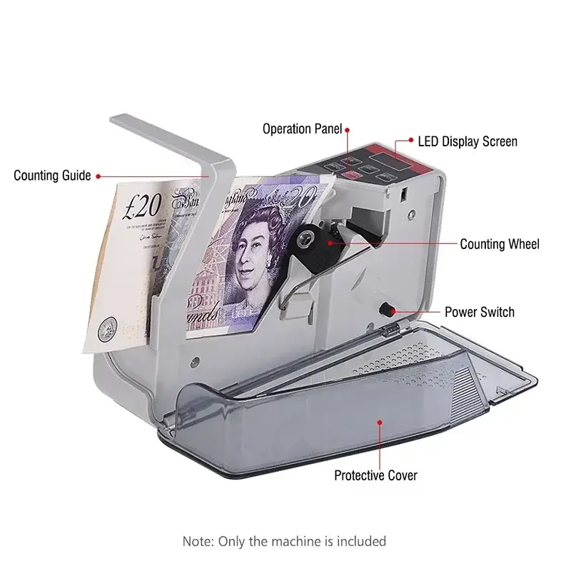 Portable Handy Bill Cash Banknote Counter Money Currency Counting Machine AC or Battery Powered Money Detector LED Display