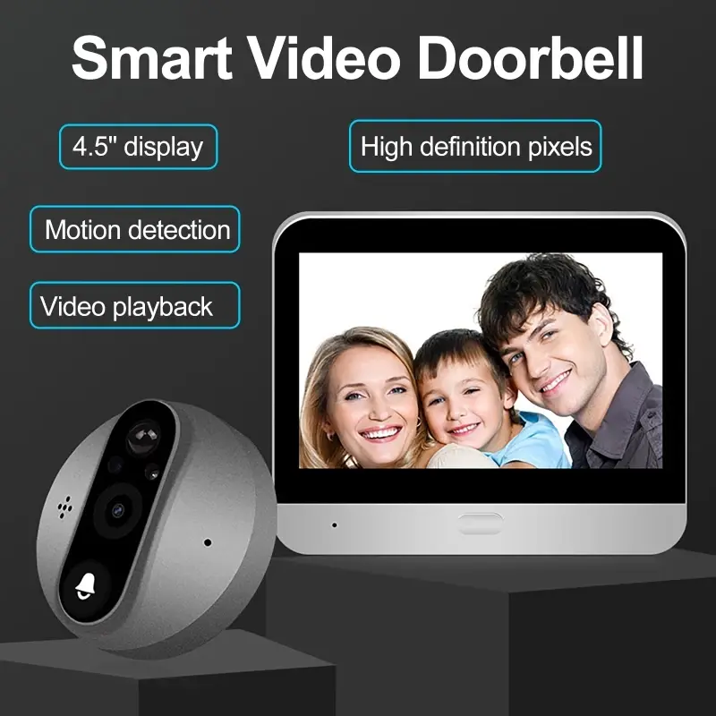 Smart 1080P Two-way Intercom Doorbell Cameras 4.3" Wireless Video Doorbell IPS Screen Infrared Night Vision for Home Security