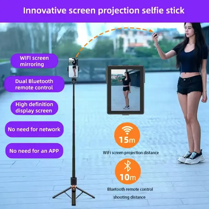 Smartphone Rear Cameras Phone Selfie Monitor Screen Bluetooth for Selfie Vlog Live Stream Video for iPhone Android Selfie Sticks